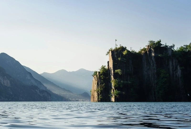 italy lake iseo cliff and water